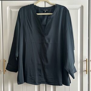 Elegant Silky Midnight Blue Tunic Style Blouse